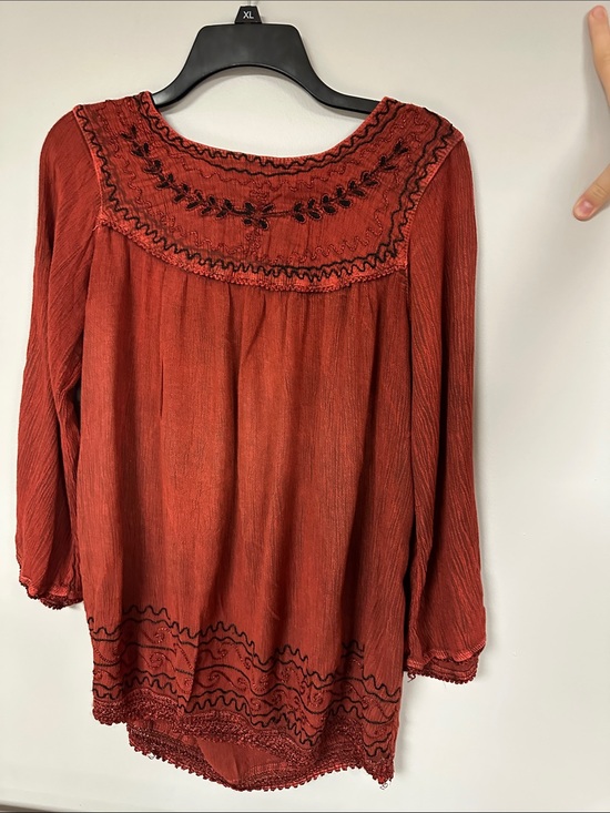 none Tops - Soft Rust  Embordered Peasant Blouse, Long Sleeve M/L